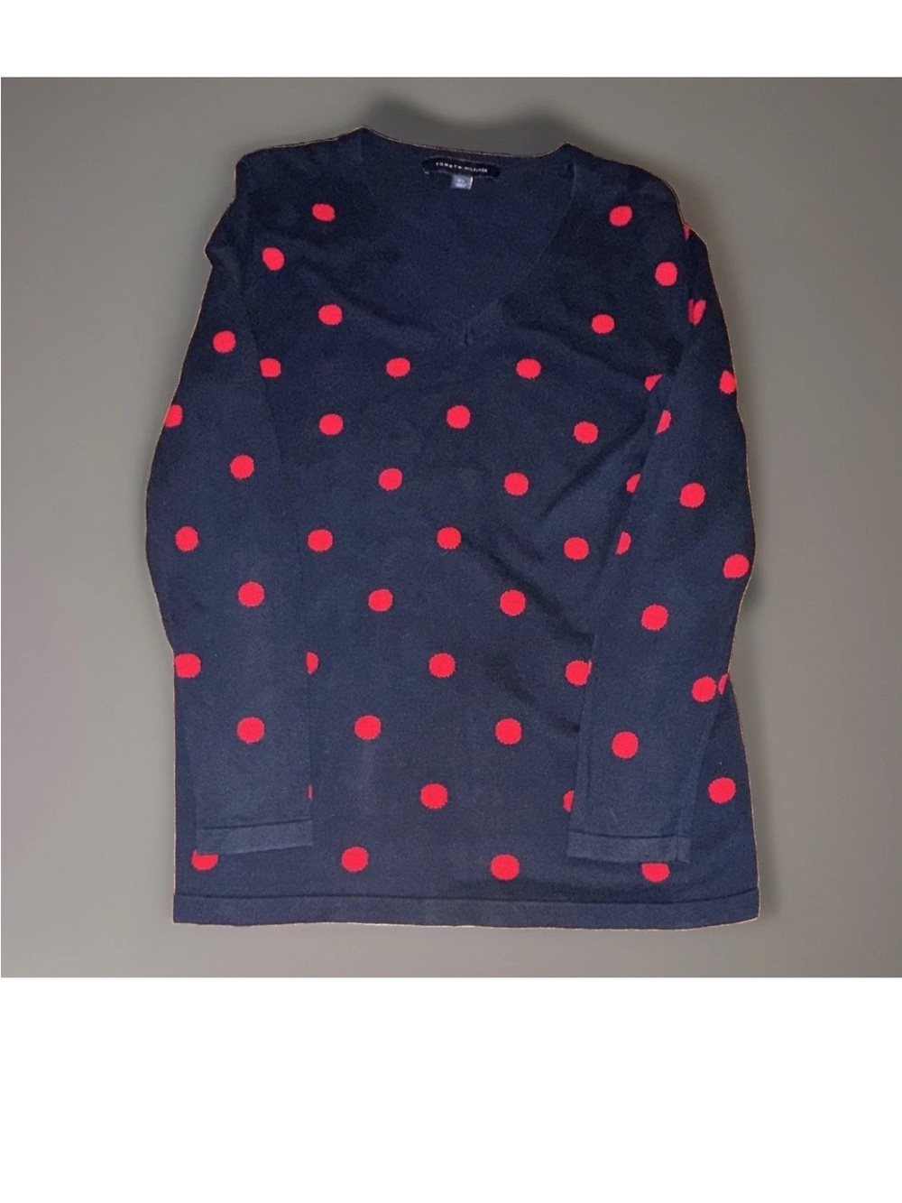 Tommy Hilfiger Navy V-Neck Sweater with Red Polka Dots